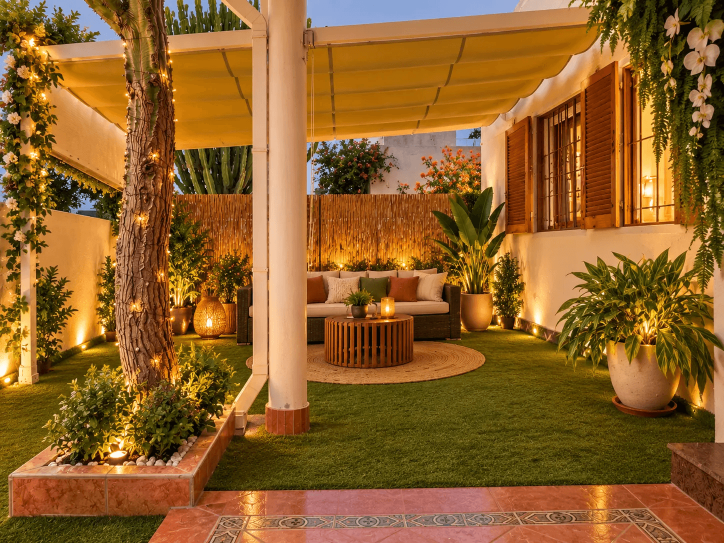 The garden at dusk